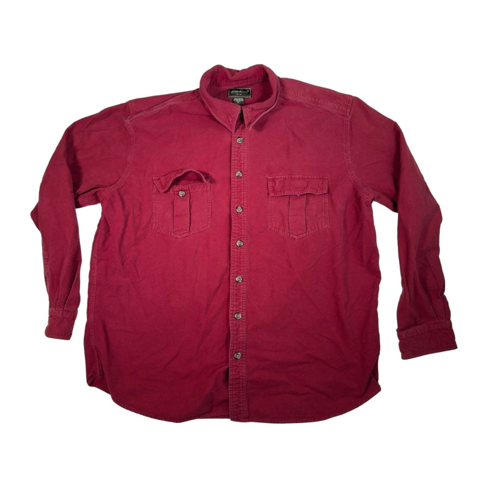 Eddie Bauer Tall XL Red Flannel Shirt Cotton Long Sleeve Button Up Men's